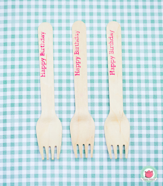 Picture of Wooden forks 16cm HAPPY BIRTHDAY cherry blossom