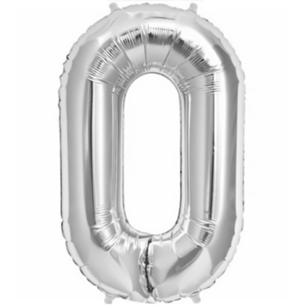 Picture of Foil balloon number 0 silver 35cm