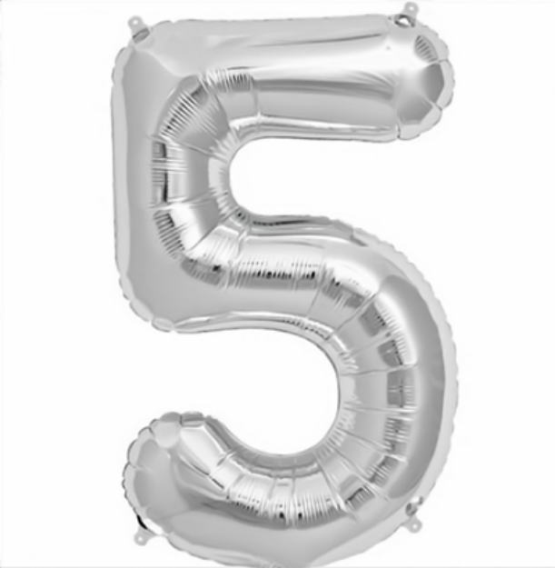 Picture of Foil balloon number 5 silver 86cm