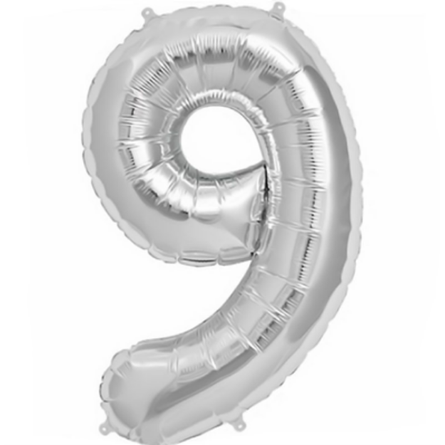 Picture of Foil balloon number 9 silver 35cm