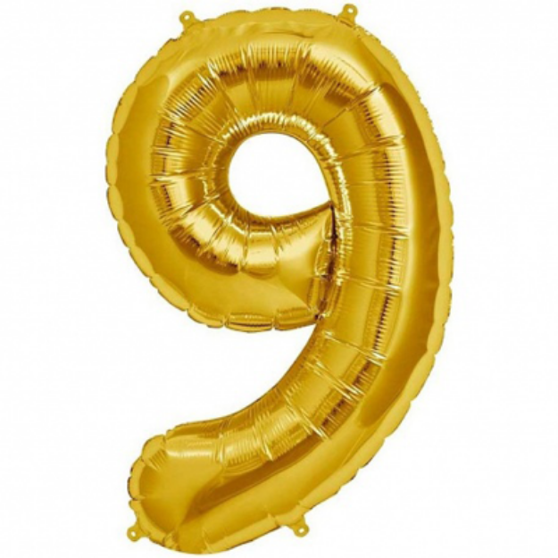 Picture of Foil Balloon Number 9 Gold 35cm