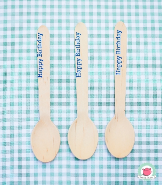 Picture of Wooden spoons 16cm HAPPY BIRTHDAY blue