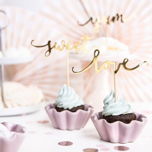 Picture of Cupcake toppers Love, gold, 13cm (6pcs)