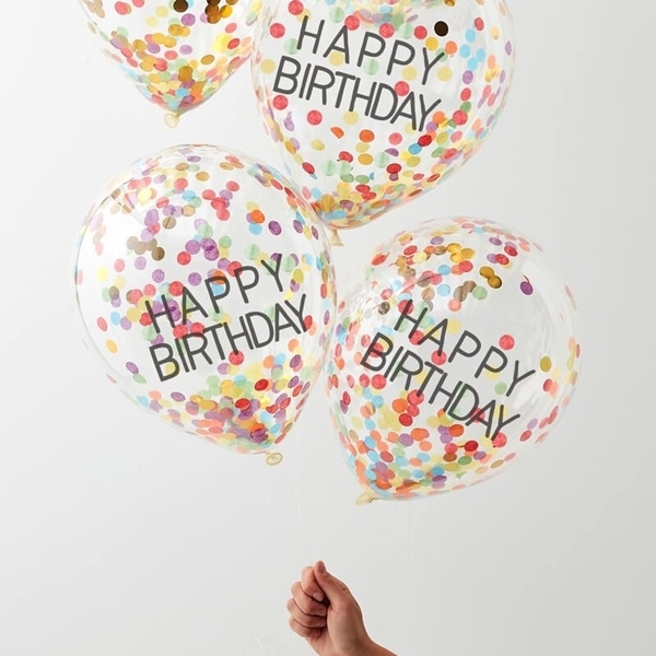 Μπαλόνια με πολύχρωμα κομφετί - Happy Birthday