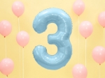 Picture of Foil Balloon Number "3", 86cm, light blue