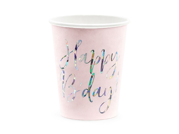 Picture of Paper cups - Happy B'day iridescent (6pcs)