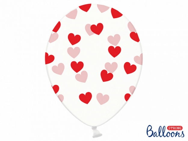 Μπαλόνια διάφανα με κόκκινες καρδιές (σετ 6)