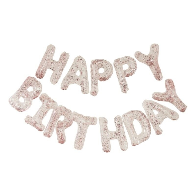 Picture of Happy Birthday Balloon Banner - Clear with pink iridescent shimmer