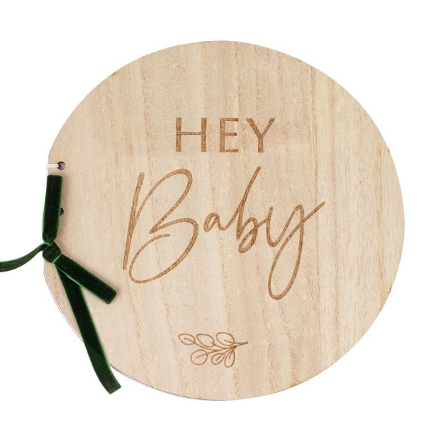 Picture of Wooden guest book - Hey baby! 