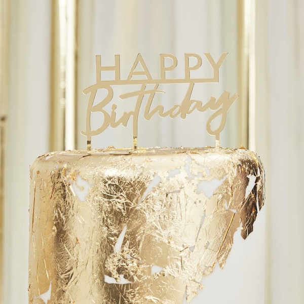 Διακοσμητικό τούρτας - Happy Birthday χρυσό χρώμα