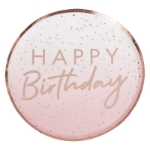 Picture of Dinner paper plates - Happy Birthday ombre rose gold (8pcs)