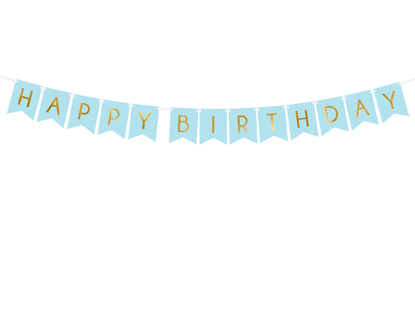 Picture of Baby blue & gold foil Happy Birthday bunting 