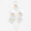 Μπαλόνια λευκά με σχέδια - Happy Birthday (5τμχ)