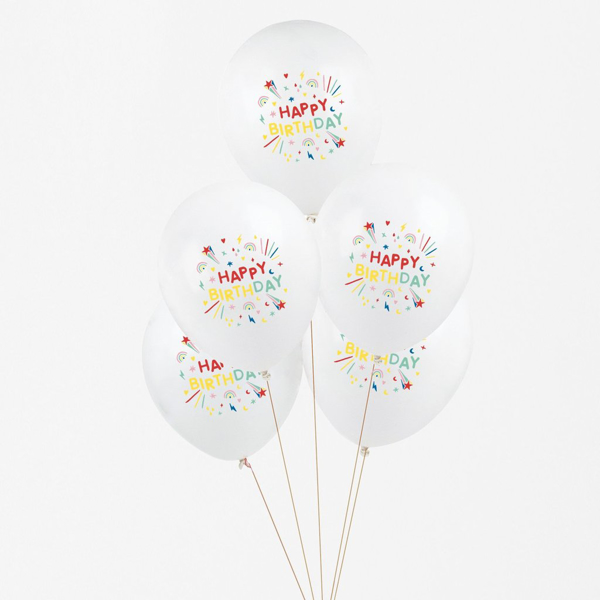 Picture of Balloons white - Happy birthday (5 pcs)