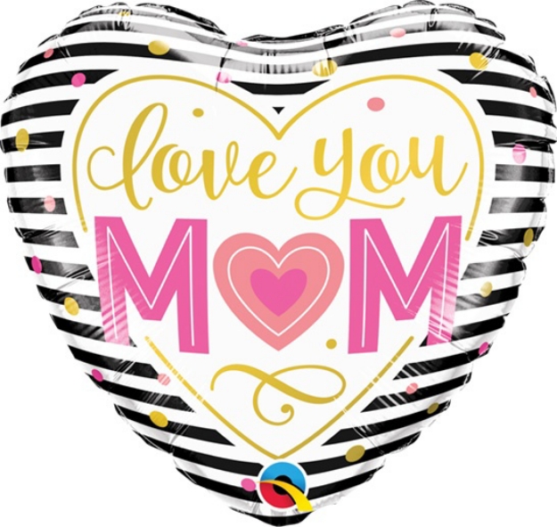 Μπαλόνι Foil σε σχήμα Καρδιά - Love you mom ριγέ