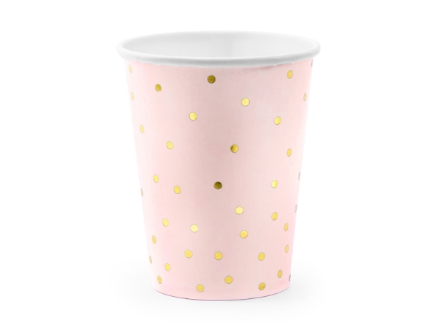 Χάρτινα ποτήρια - Powder pink με χρυσά πουά (6τμχ)