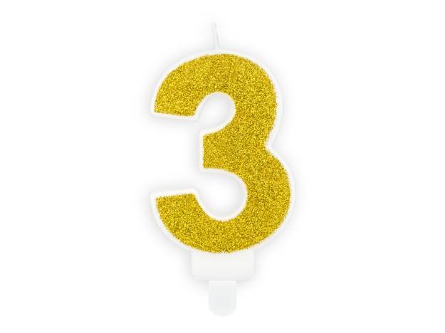 Picture of Gold Glitter 3 Number Candle