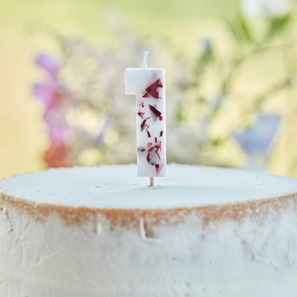 Picture of Pressed petal  number 1 birthday cake candle