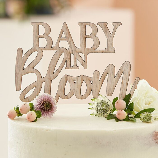 Ξύλινο διακοσμητικό για τούρτα - Baby in bloom