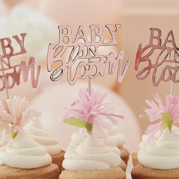 Picture of Rose gold floral cupcake toppers -Baby in bloom