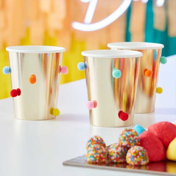 Picture of Paper cups - Gold with pom pom (8pcs)