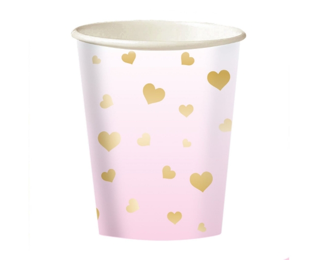 Picture of Paper cups - Οmbre pink with gold hearts (8pcs)