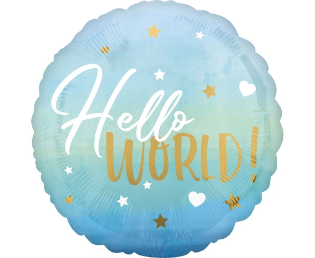 Picture of Foil balloon Hello world light blue