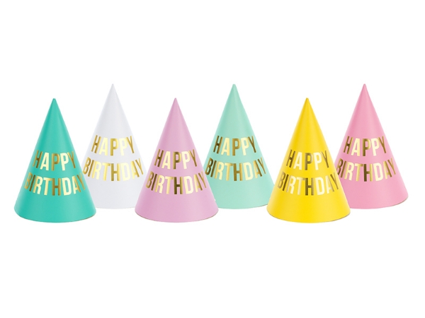 Καπελάκια για πάρτι πολύχρωμα - Happy birthday (σετ 6)