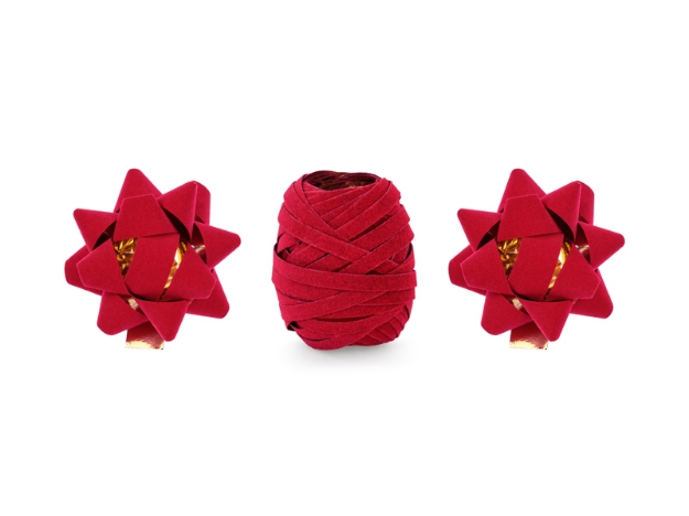 Picture of Set of velor ribbons and rosettes in red 