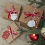 Καρτελάκια δώρου και κορδέλα - Santa (8 τεμ)