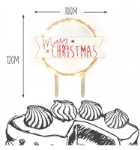 Ξύλινο διακοσμητικό για τούρτα Merry Christmas με led φωτάκια