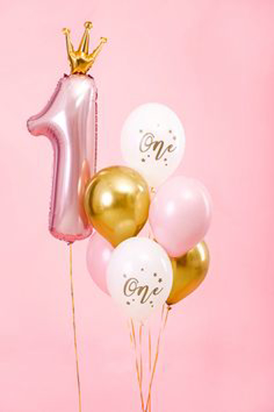 Picture of Balloon bouquet  filled with helium - One pink (6pcs + number 1 with crown)