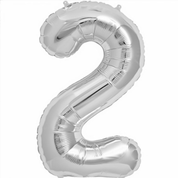 Picture of Foil balloon number 2 silver 86cm with helium 