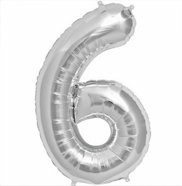 Picture of Foil balloon number 6 silver 86cm with helium 