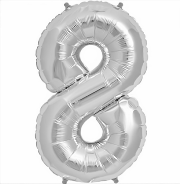 Picture of Foil balloon number 8 silver 83cm with helium 