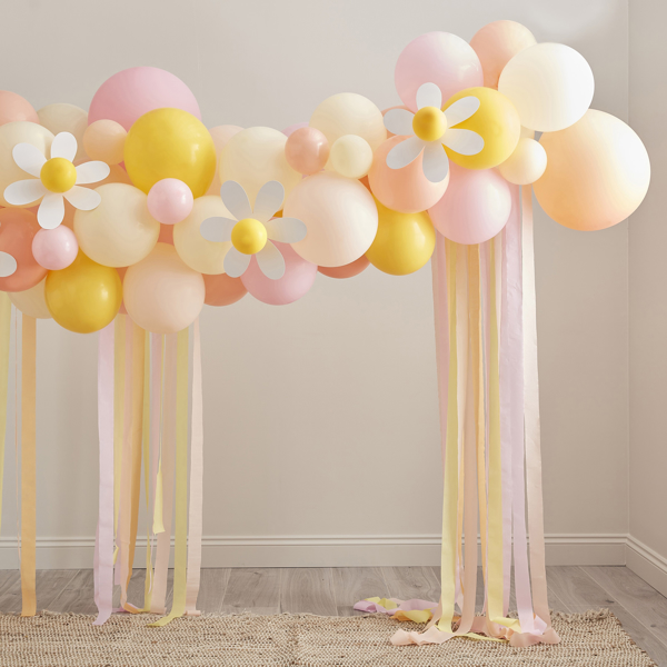 Picture of Party Backdrop with balloons, streamers and daisies