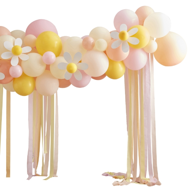 Σετ διακόσμησης με μπαλόνια, streamers και μαργαρίτες