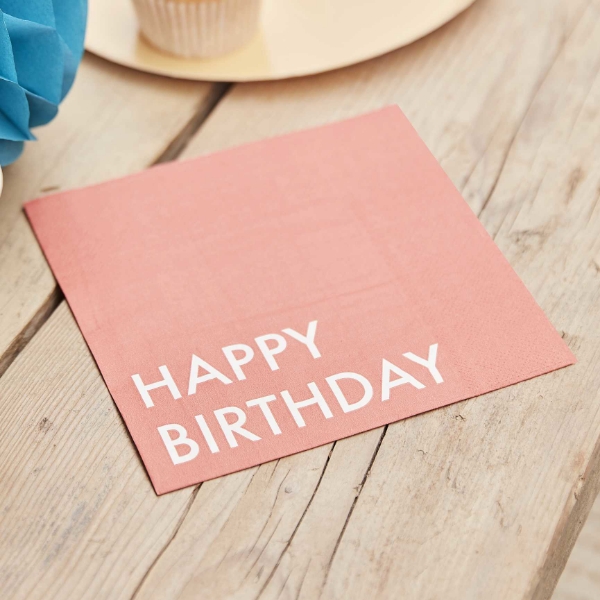 Picture of Paper Napkins - Happy Birthday coral (16pcs)