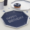 Χάρτινα πιάτα φαγητού - Happy Birthday navy & γαλάζιο (8τμχ)