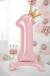 Picture of Foil Balloon Standing Number 1 Pink with crown 84cm