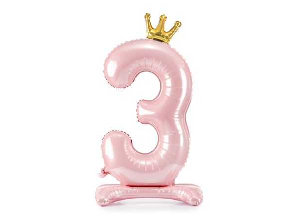 Picture of Foil Balloon Standing Number 3 Pink with crown 84cm