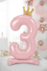 Picture of Foil Balloon Standing Number 3 Pink with crown 84cm