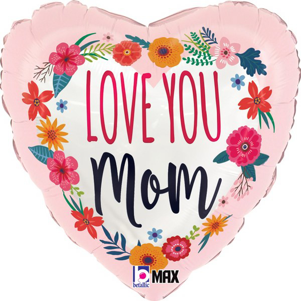 Μπαλόνι Foil σε σχήμα Καρδιά - Love you mom blossom