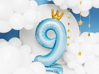 Picture of Foil Balloon Standing Number 9 Light blue with crown 84cm