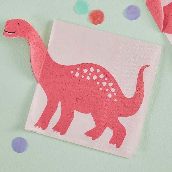 Picture of  Paper cocktail napkins - Pink dinosaur (16pcs)