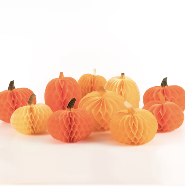 Picture of Decorative honeycomb paper pumpkins (set 10) (Meri Meri)