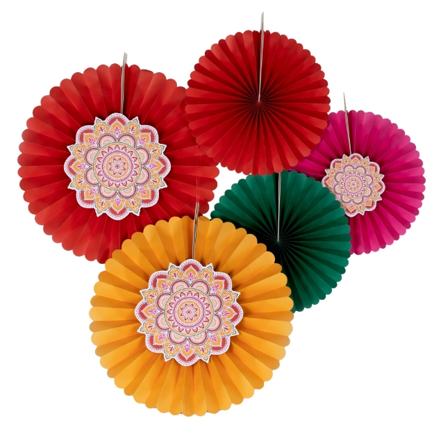Picture of Multicoloured Mandala Flower Fan Decorations (set 5)