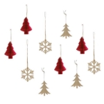 Picture of Wooden Trees, Foliage and Red Christmas Hanging Decorations