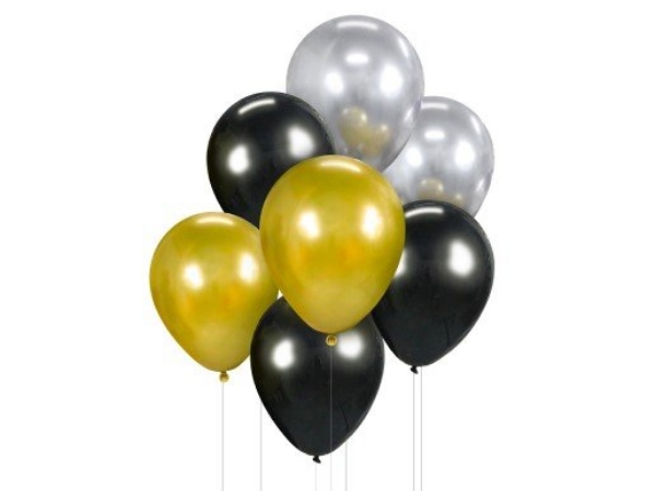 Σετ μπαλόνια glossy - Χρυσό, μαύρο και ασημί (7τμχ) 