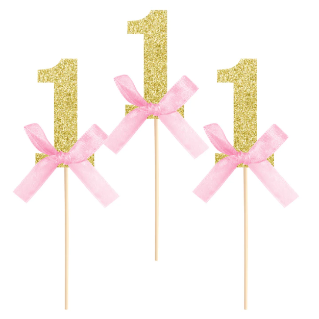 Picture of Cupcake toppers - Number 1 with pink bow
